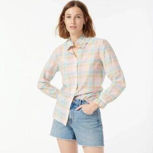 J. Crew Women's Voile Ruffleneck Plaid Button Up Shirt - Size 14